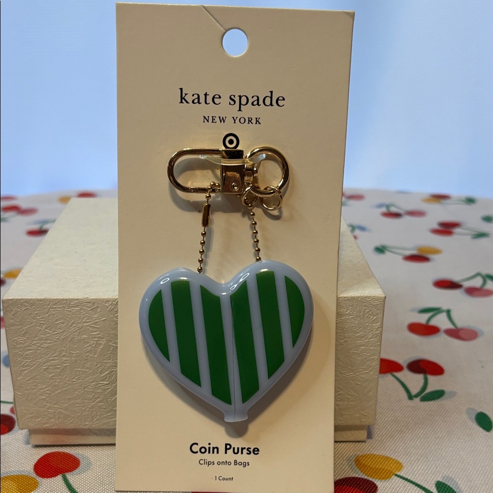 Kate Spade x Target Green and White Striped Heart Coin Purse/Bag Charm NWT